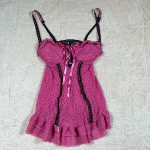Vintage Y2K Cinema Etoile Seductivewear Pink Lace Lingerie Teddy Top